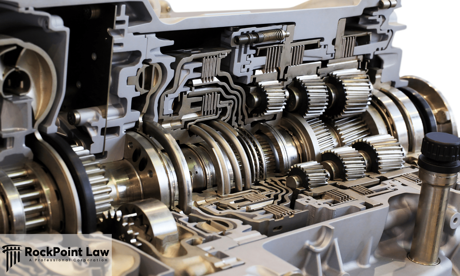 Close-up view of an automatic transmission illustrating internal gears and components