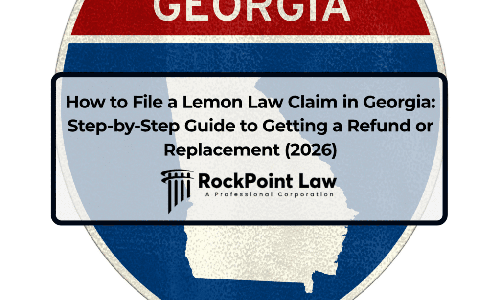 Georgia state road sign and map representing the process of filing a Lemon Law claim in Georgia.