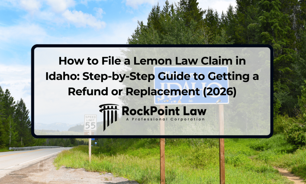 Welcome to Idaho roadside sign along a scenic highway, representing Idaho Lemon Law protections for vehicle owners.