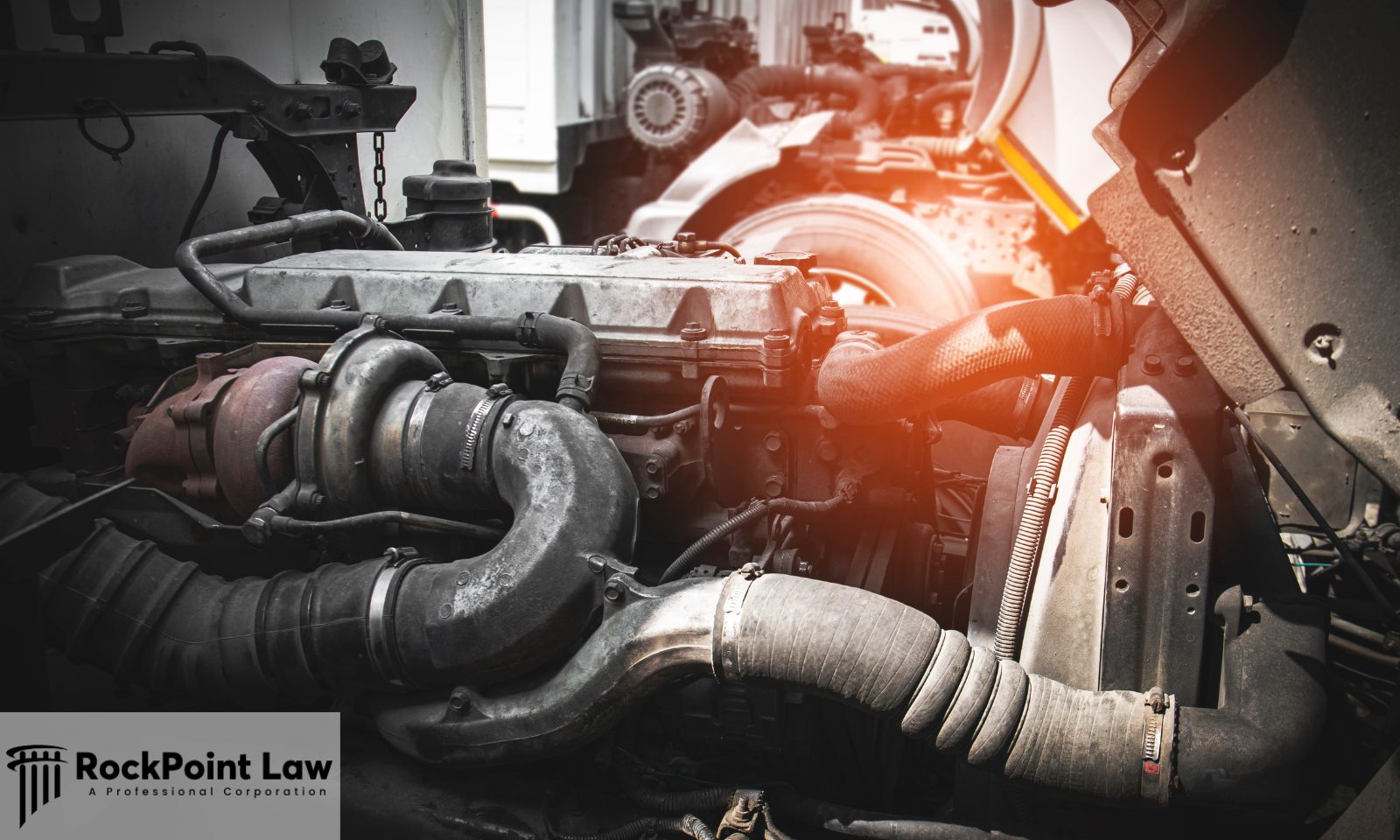 Close-up of a commercial truck engine during inspection for mechanical defects or recall-related issues