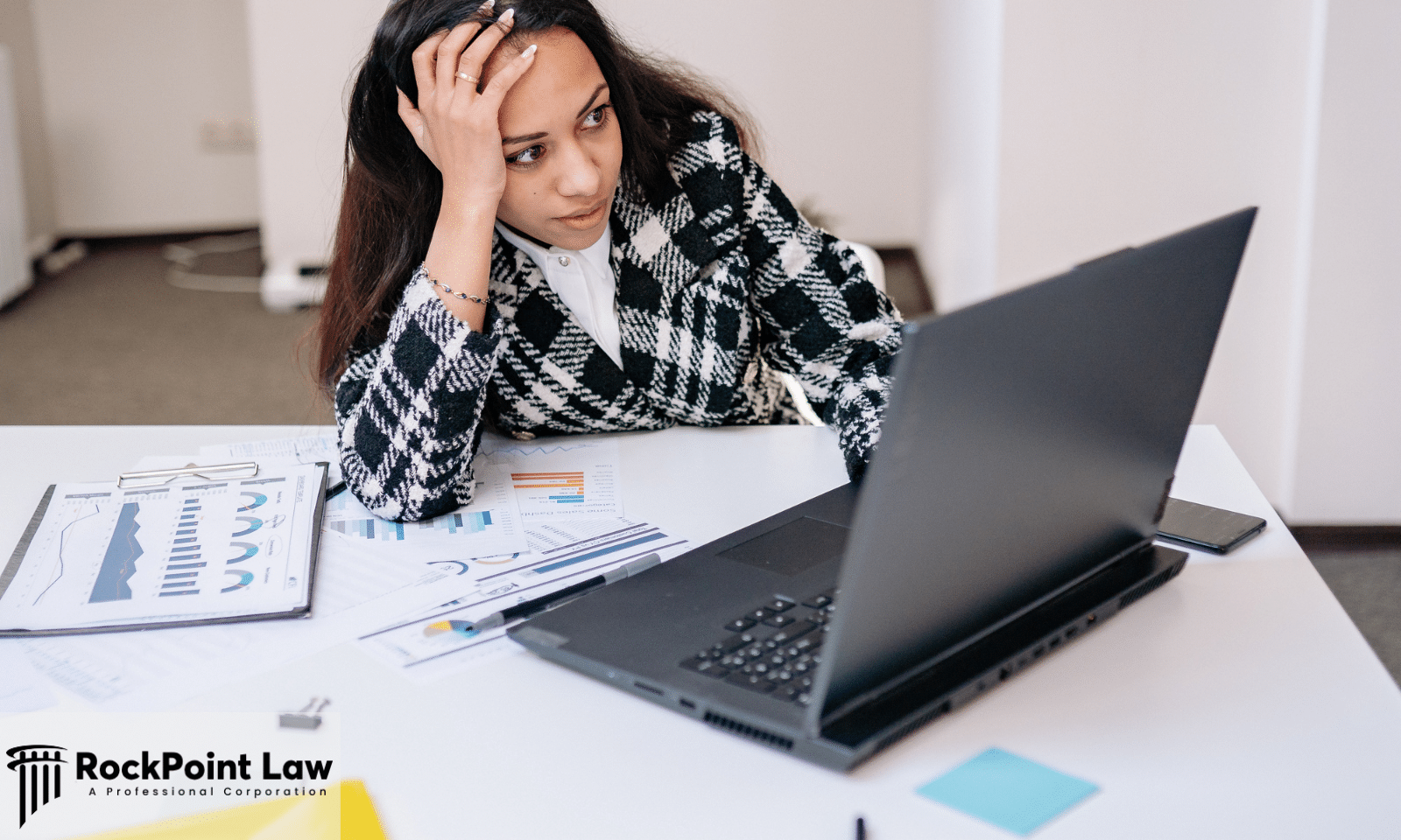 Frustrated vehicle owner reviewing paperwork and researching a potential lemon law claim on a laptop