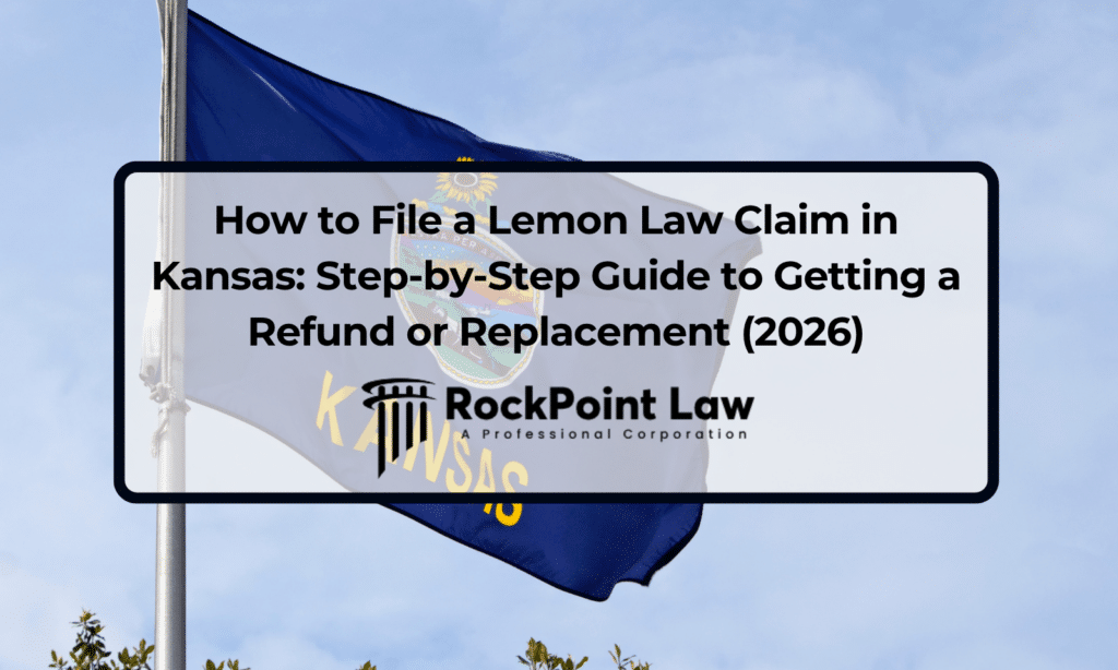 Kansas state flag waving against a blue sky, representing Kansas consumer protection and Lemon Law claims.