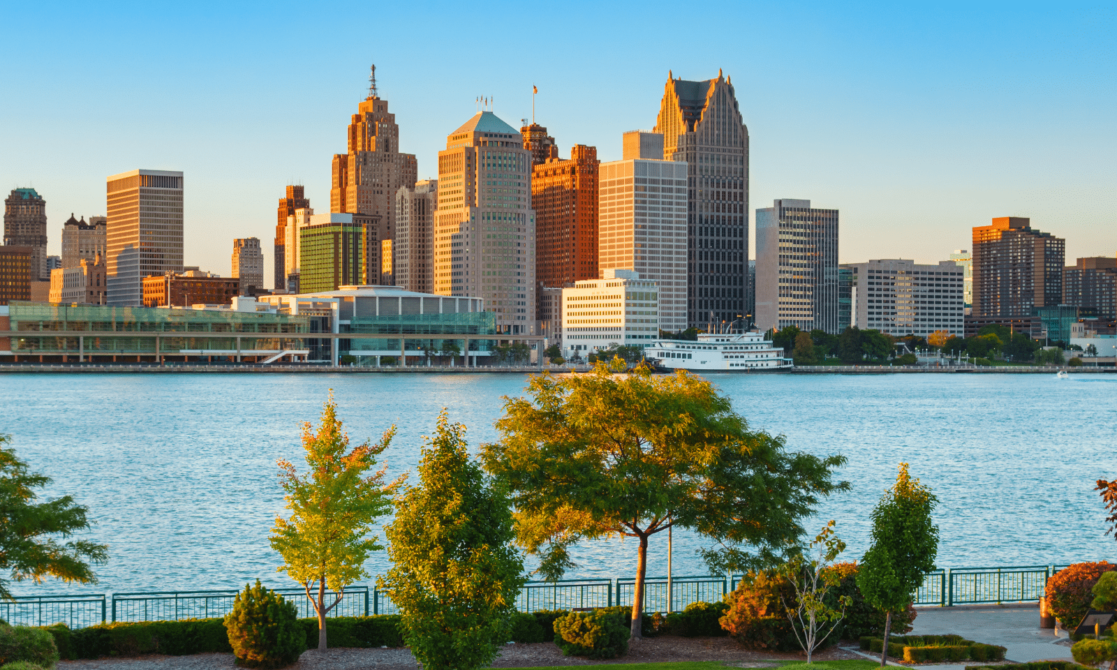 Detroit skyline along the Detroit River representing Michigan Lemon Law protections and consumer rights.