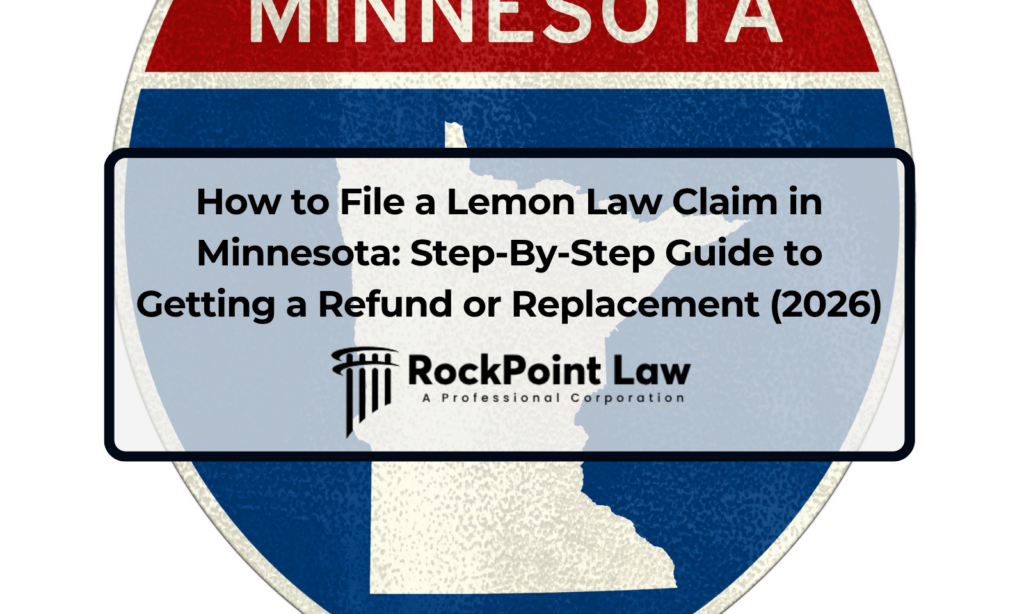 Minnesota-themed title graphic for a Lemon Law guide explaining how to file a claim and seek a vehicle refund or replacement.