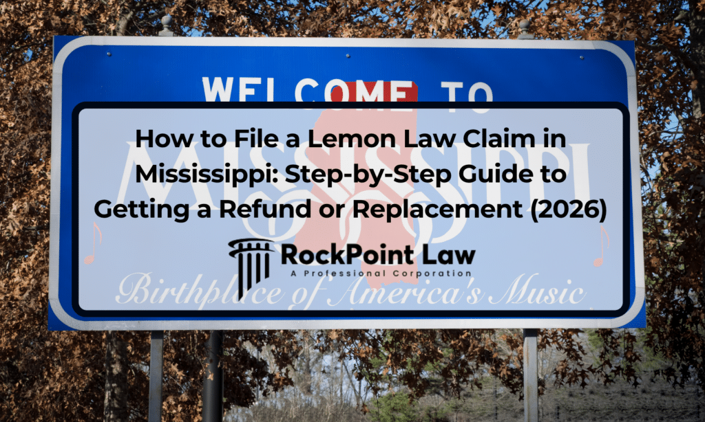 Mississippi-themed title graphic for a Lemon Law guide explaining how to file a claim and seek a vehicle refund or replacement.