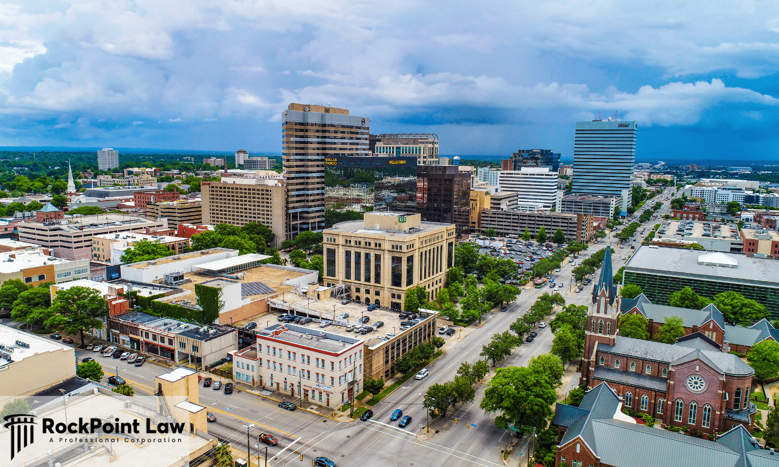 Aerial view of downtown Columbia, South Carolina, where South Carolina lemon law protects new vehicle buyers and lessees