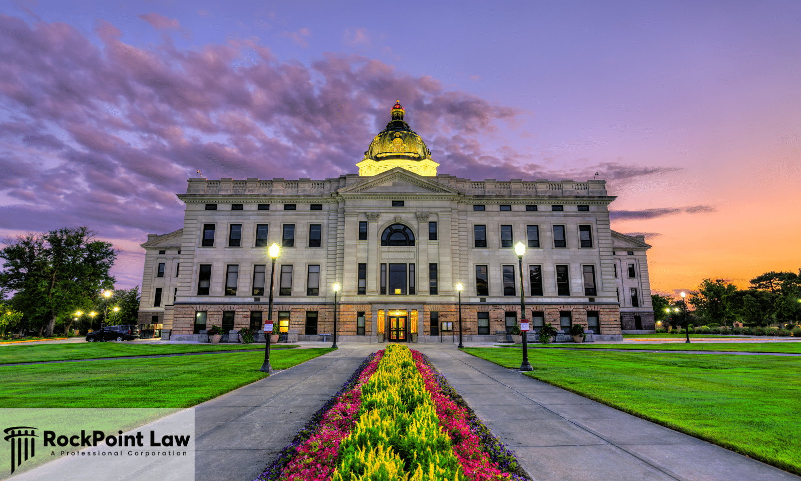 South Dakota State Capitol in Pierre at sunset, representing South Dakota lemon law examples