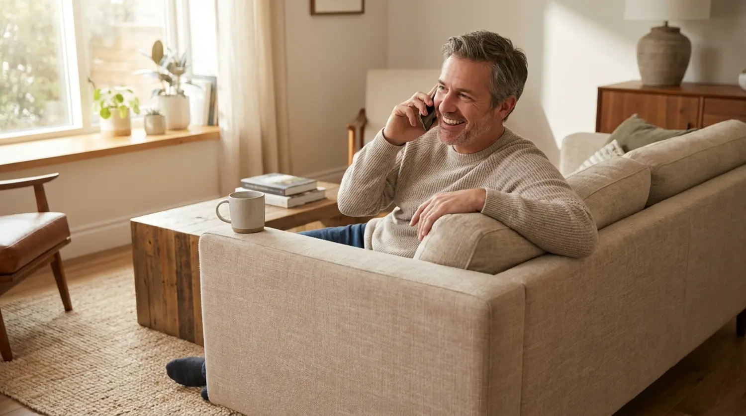 A Florida driver on the phone at home while a Request for Arbitration is prepared for the Florida New Motor Vehicle Arbitration Board