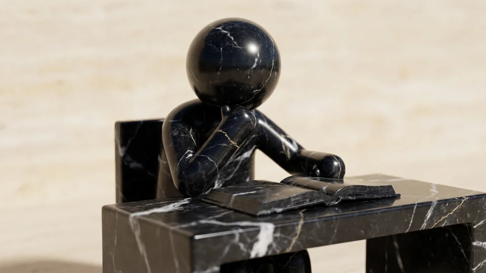 Sculpted marble figure reviewing an open warranty booklet, checking a vehicle against Florida's 24-month Lemon Law Rights Period