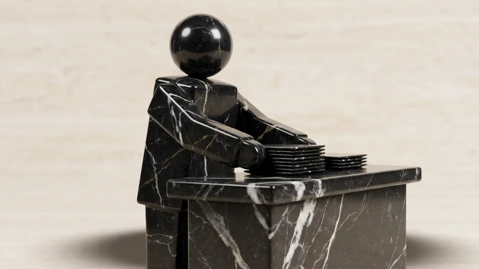 Sculpted marble figure stacking itemised repair orders on a service counter, the odometer readings and dates Section 681.103(4) entitles a Florida owner to