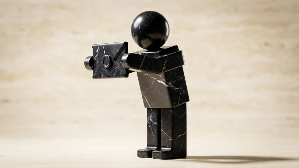 Sculpted marble figure posting a registered-mail defect notification to a manufacturer's Florida regional office, opening its final attempt to cure