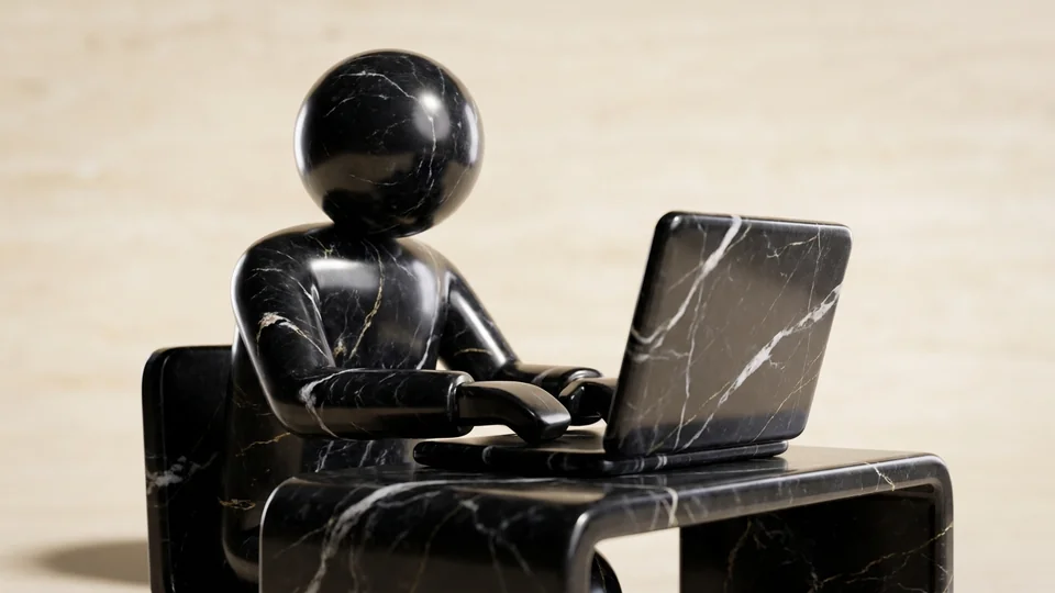 Sculpted marble figure completing the Florida Attorney General's Request for Arbitration form for the Lemon Law Arbitration Division